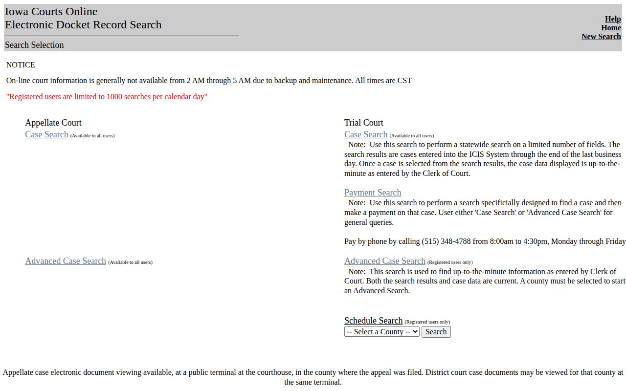 Iowa Courts Online portal for Fayette County disposition lookup