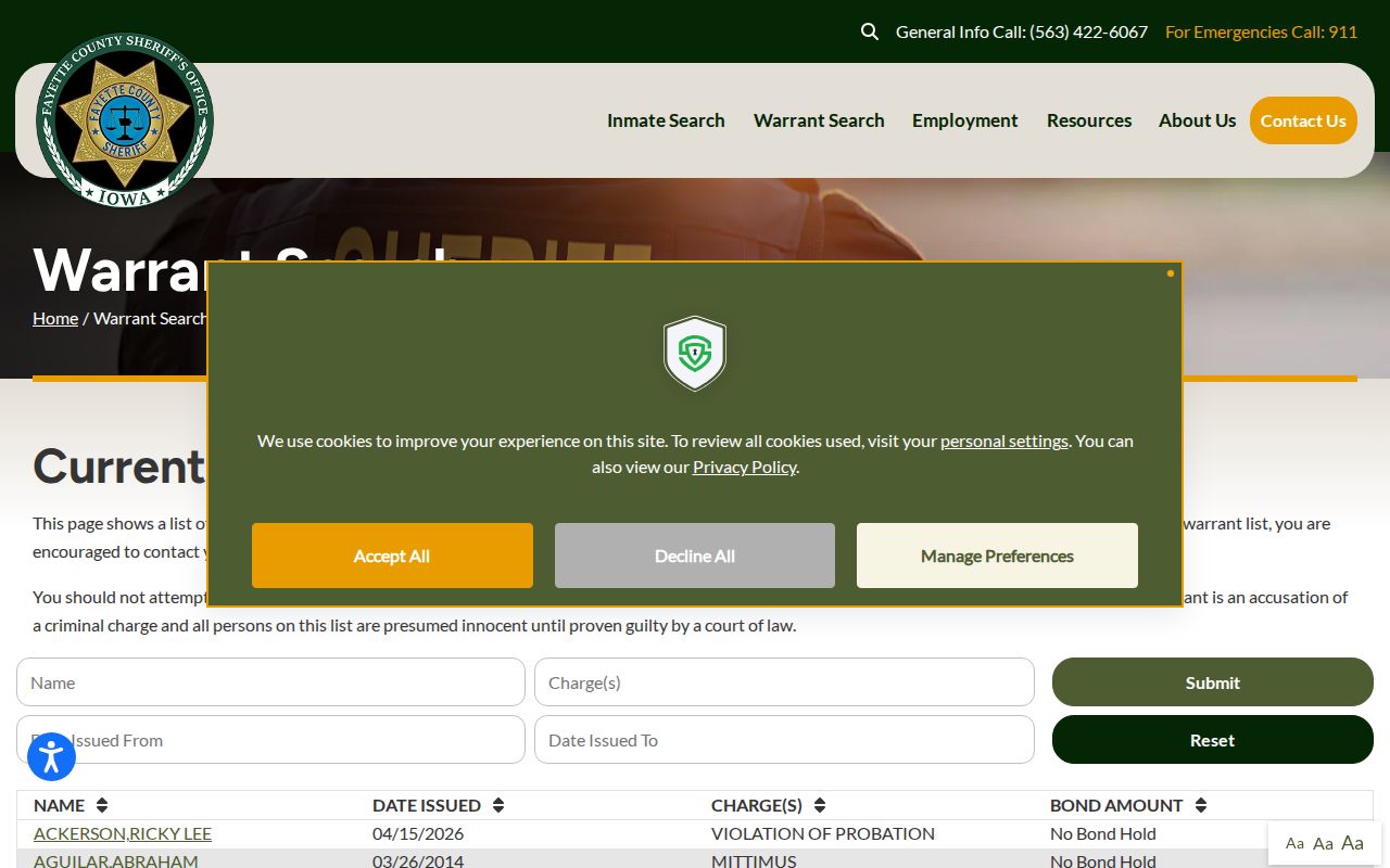 Fayette County Sheriff active warrant search and safety warning