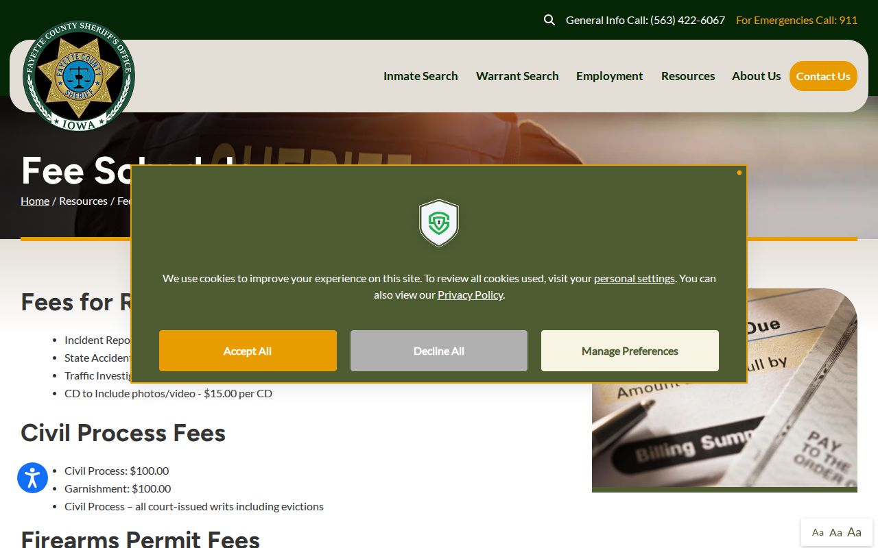 Fayette County Sheriff official records and media fee schedule